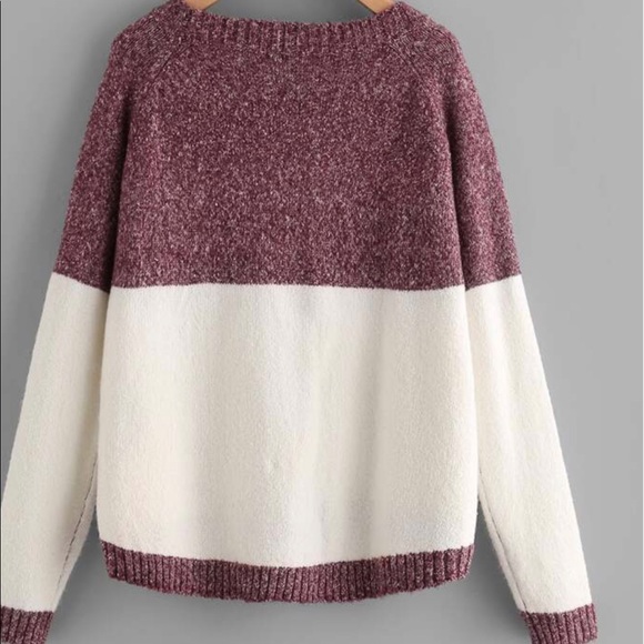 SHEIN Colorblock Maroon & White Sweater - Picture 2 of 4